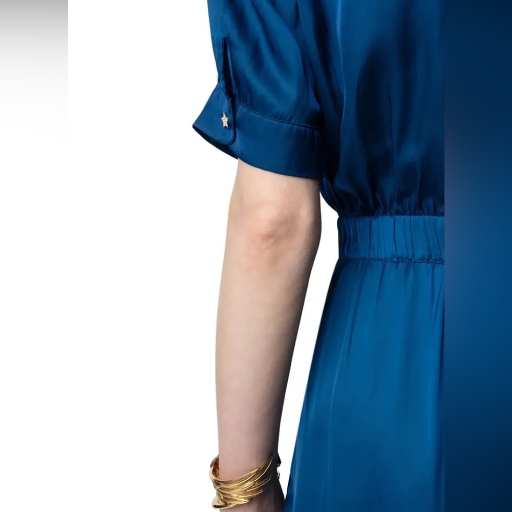ZADIG & VOLTAIRE NWT Blue Rima Satin Midi Dress - Overseas Star Button Detail - Picture 3 of 16